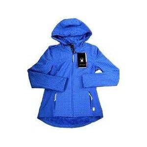 Spyder Active Womens Blue Waffle Grid Fleece Full Zip Hooded Jacket Size M NEW